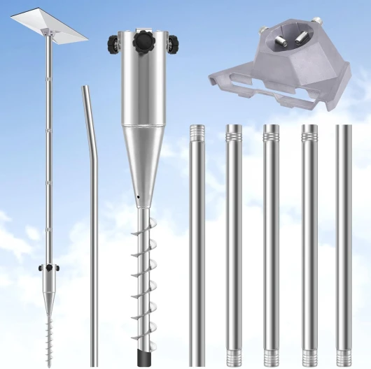 10FT Starlink Gen 3 Kit de Montage au Sol, Pôle Durable de 1,5" de Diamètre, Paroi de Tube Épaisse de 1,2mm Starlink Gen 3, Support de Tige avec Ancrage au Sol No-Dig et Adaptateur de Roue