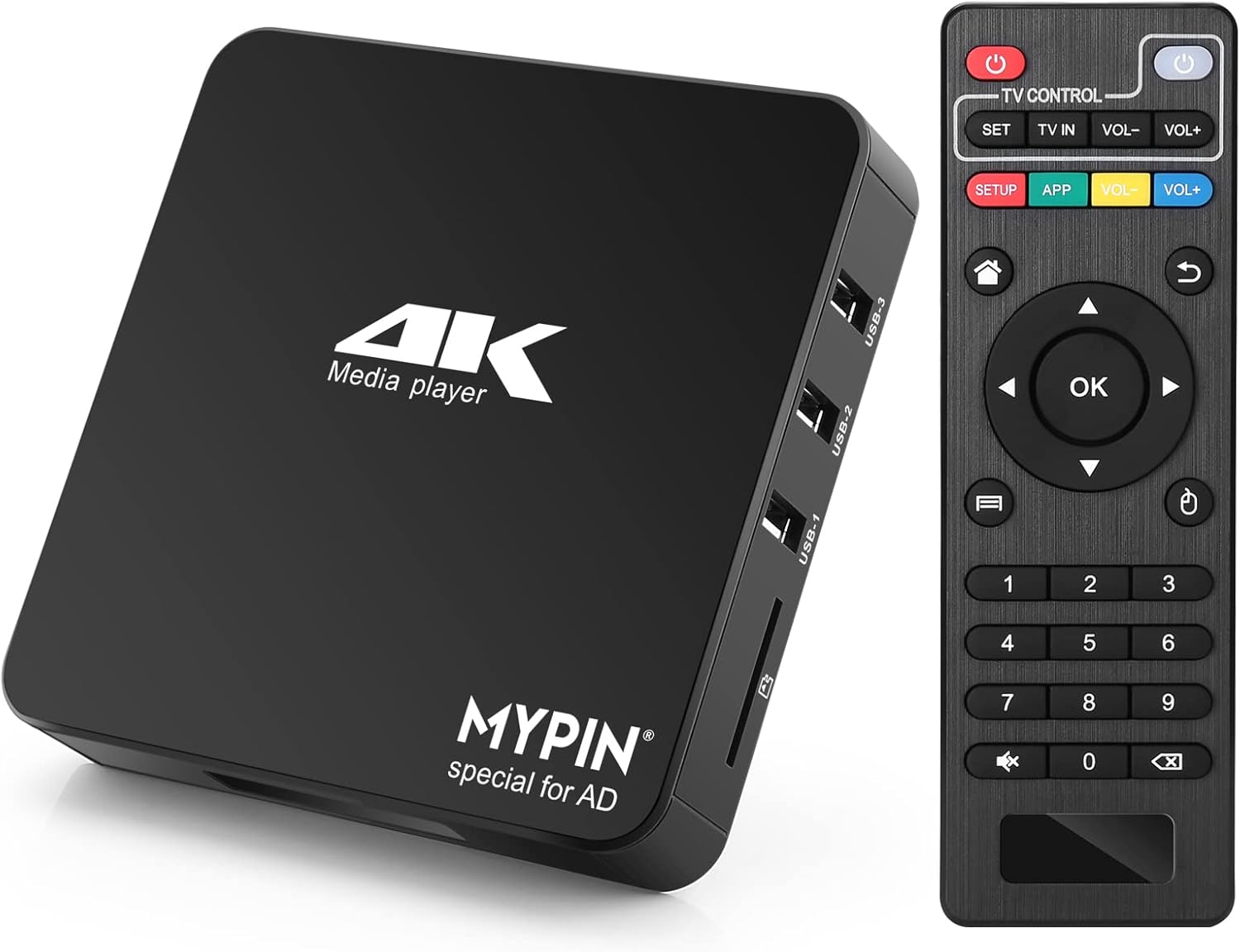 Lecteur Multimédia 4K, MYPIN HD Media Player TV HDMI Soutien 8TB HDD/Clé USB 256G /Carte SD et Sortie HDMI/AV pour HDTV/PPT MKV AVI MP4 H.265