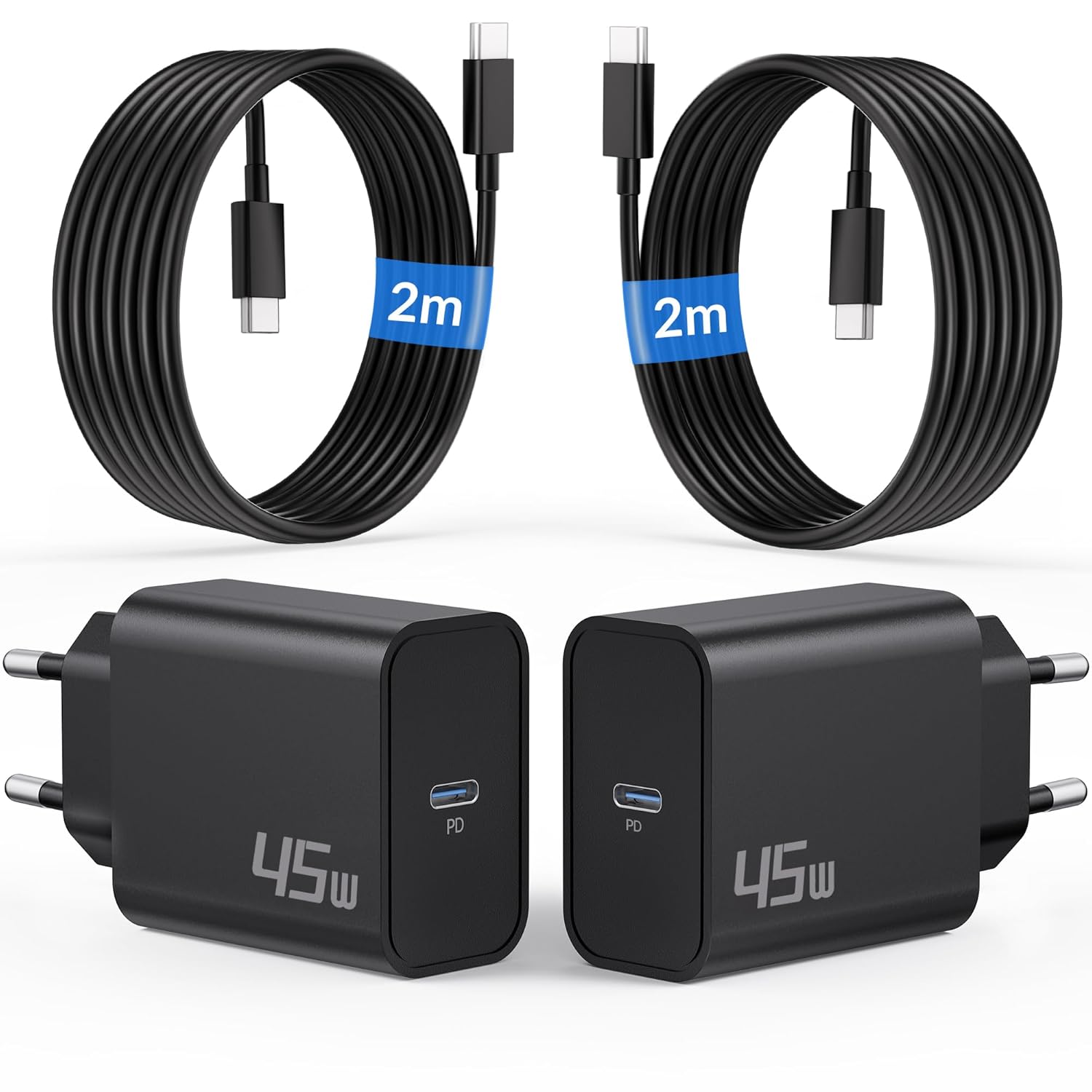 45W USB C Chargeur Rapide pour Samsung Galaxy S25 Ultra S24 S23 S22 S21 S20 FE 5G, A55 A54 A53 A52, Note 20 10, Original Tab S8 S9, USB-C Prise Chargeur Adaptateur Secteur + 2M Type C Câble 2 Pack
