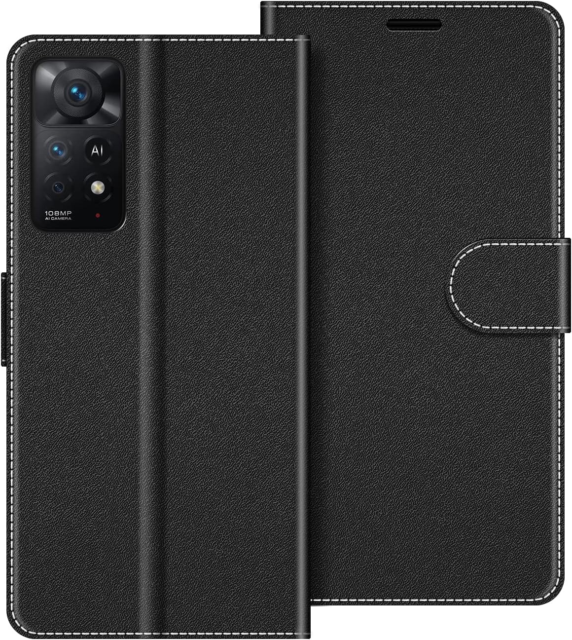 Coque en Cuir pour Xiaomi Redmi Note 11 Pro 5G, Étui Housse Pochette Fonction Stand pour Xiaomi Redmi Note 11 Pro 5G, Noir