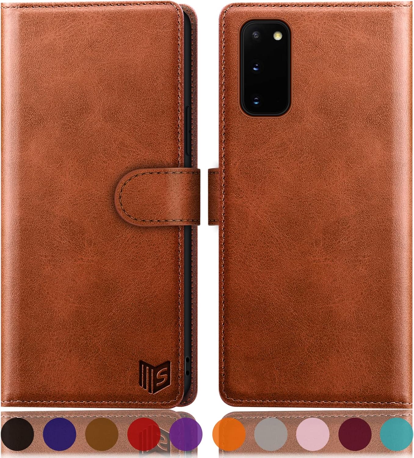 Etui Coque pour Samsung Galaxy S20 [RFID Blocage] [Magnétique Protection] Fentes pour Cartes Protection Etui Housse Premium en Cuir PU pour Samsung S20 Etui Portefeuille Brun Clair