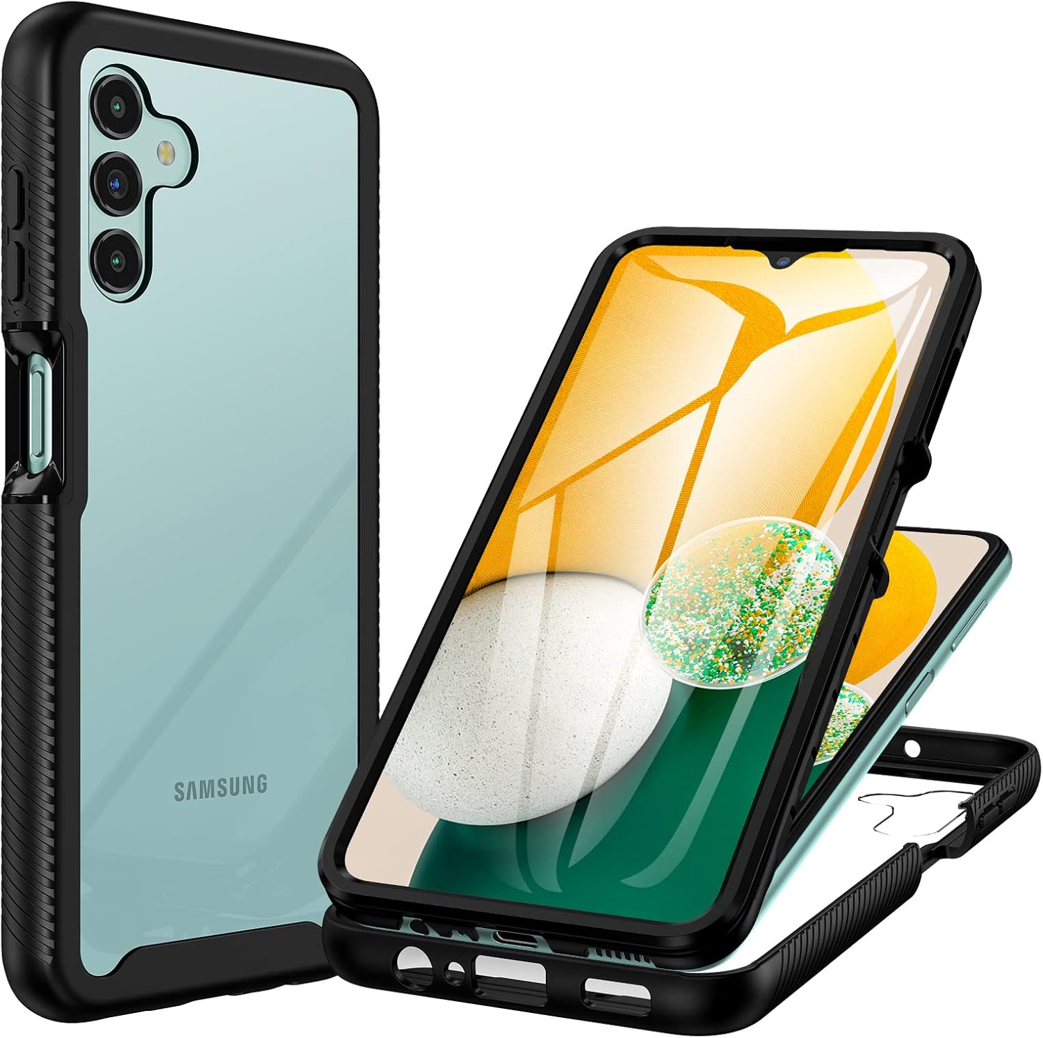 Coque Samsung A04s, Coque Samsung A13 5G Antichoc Housse avec Protection d'écran, 360° Téléphone Etui Double Face Case Transparent Intégrale Coque pour Samsung Galaxy A13 5G / A04s - Noir