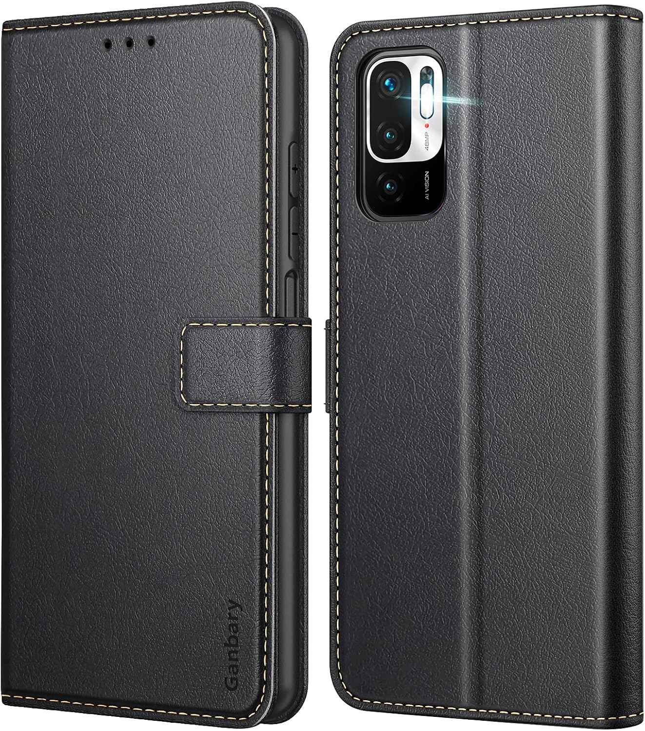 Coque pour Xiaomi Redmi Note 10 5G / Poco M3 Pro 5G, [Housse en Cuir PU Premium] [Etui à Rabat] [Pochette de Portefeuille], Étui de Protection - Noir