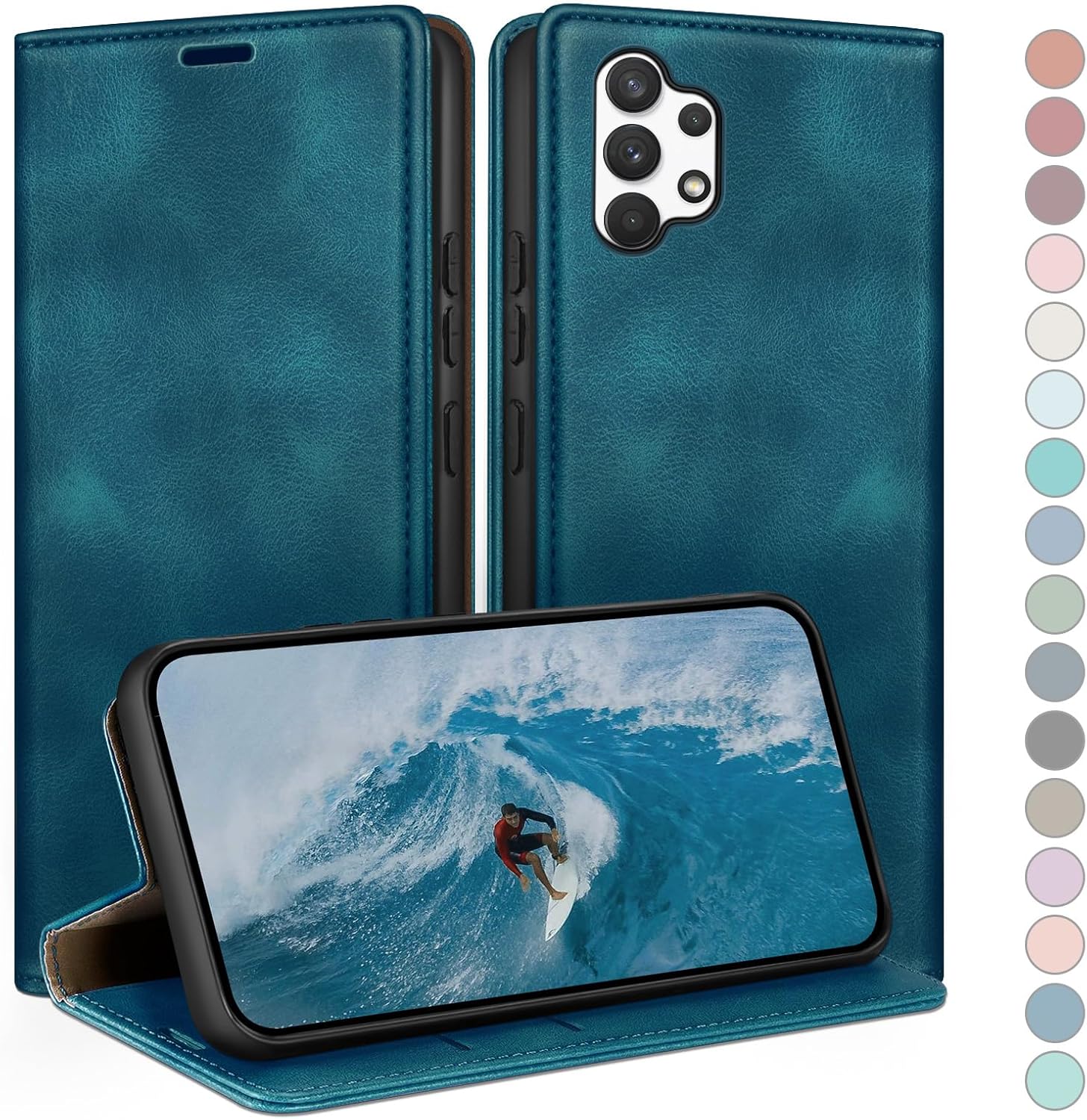 Coque pour Samsung Galaxy A13 5G avec RFID Blocage Etui à Rabat en Cuir de Premium,Fentes pour Cartes,Coques de Case,Cover à Rabat pour Samsung A13 Portefeuille Sarcelle