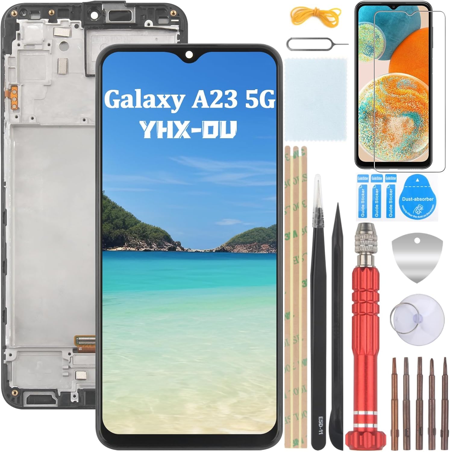 6.6" Noir Kit Écran LCD avec Châssis pour Samsung Galaxy A23 5G SM-A236B SM-A236B/DS SM-A236U Écran Complet Tactile LCD Display de Rechange avec Film de Protection D'écran et Outils