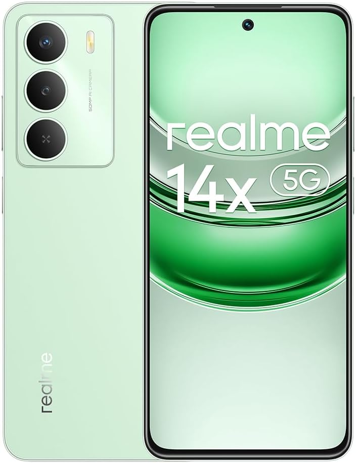 Realme 14x 5G Téléphone Portable,Dimensity 6300 5G,50MP Appareil Photo,120Hz 6.67" HD+ Écran,6GB+128GB Smartphone 5G,Batterie de 5000mAh,Dual SIM Android 14,NFC IP64,sans Adaptateur,Vert