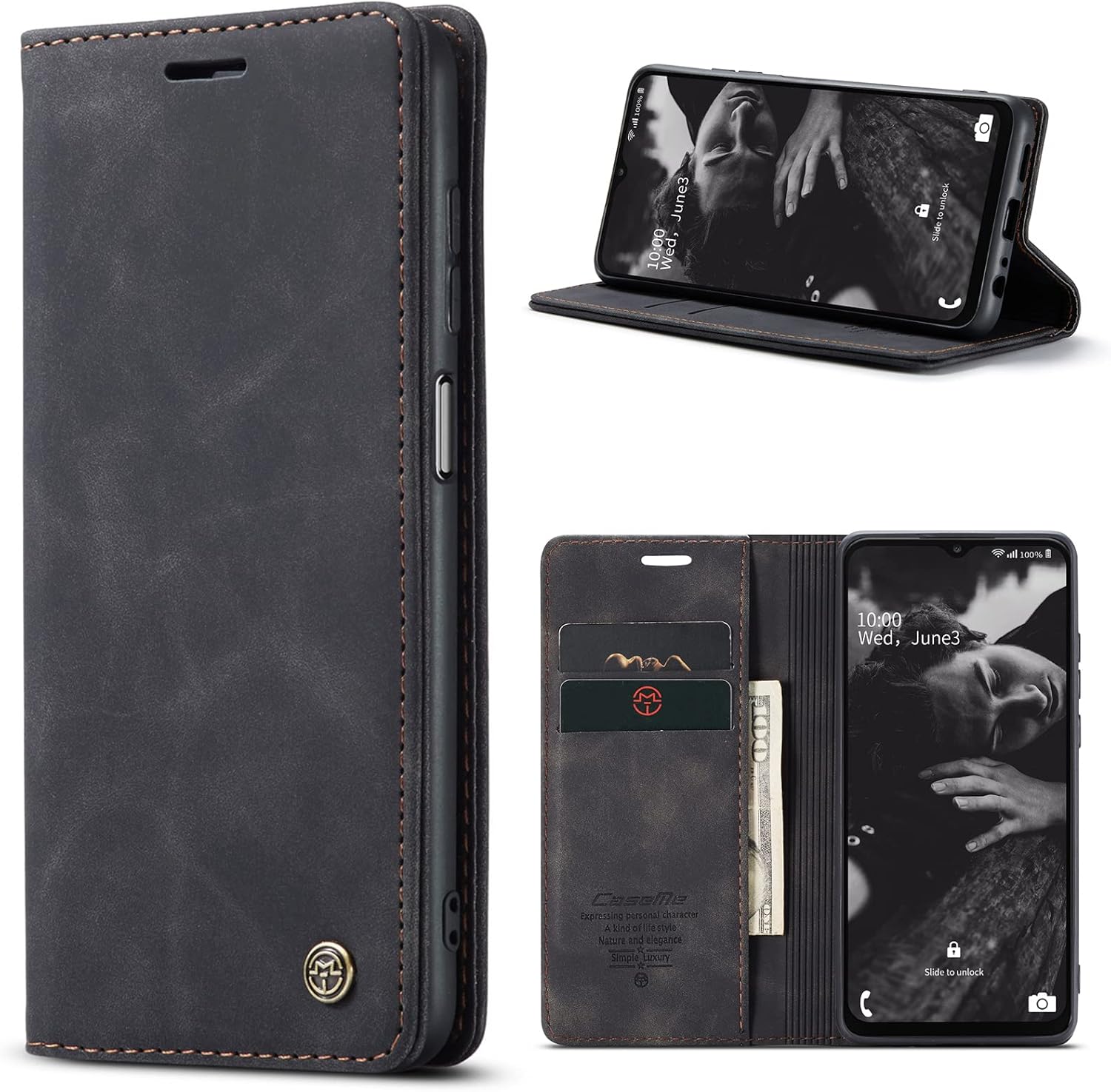 Coque pour Samsung Galaxy A23 5G/4G Premium Housse Cuir Protection Pochette Rabat Portefeuille Flip Case Porte Magnétique Coque Étui pour Samsung Galaxy A23, Noir Samsung Galaxy A23 5G/4G Noir