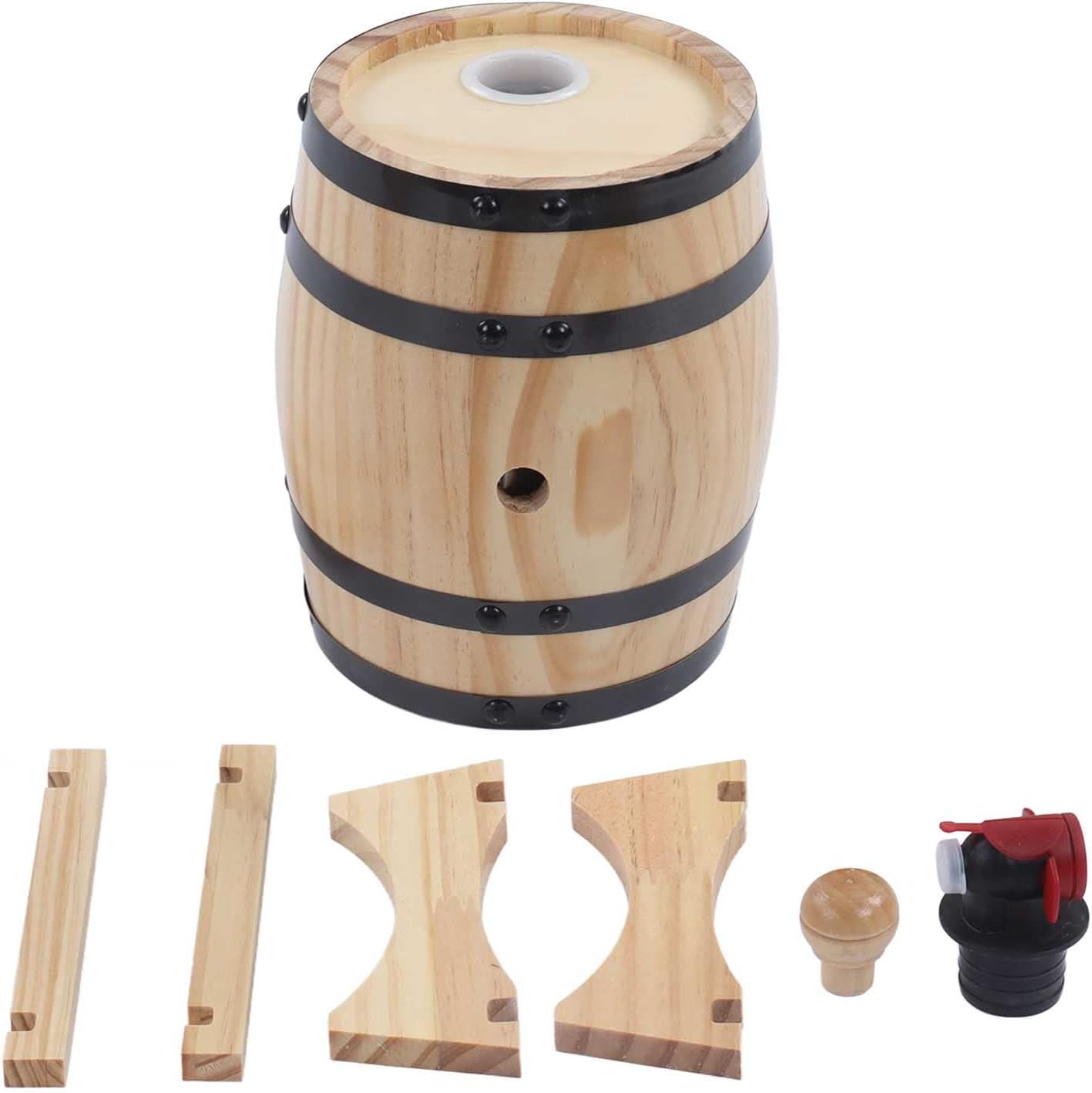 Fûts de Vin en Pin avec Support, 5L Fûts de Bière en Bois, Seau de Stockage Sans Fuite, Fûts de Vieillissement de Fûts de Vin, Fût de Whisky pour Bar de Restauration