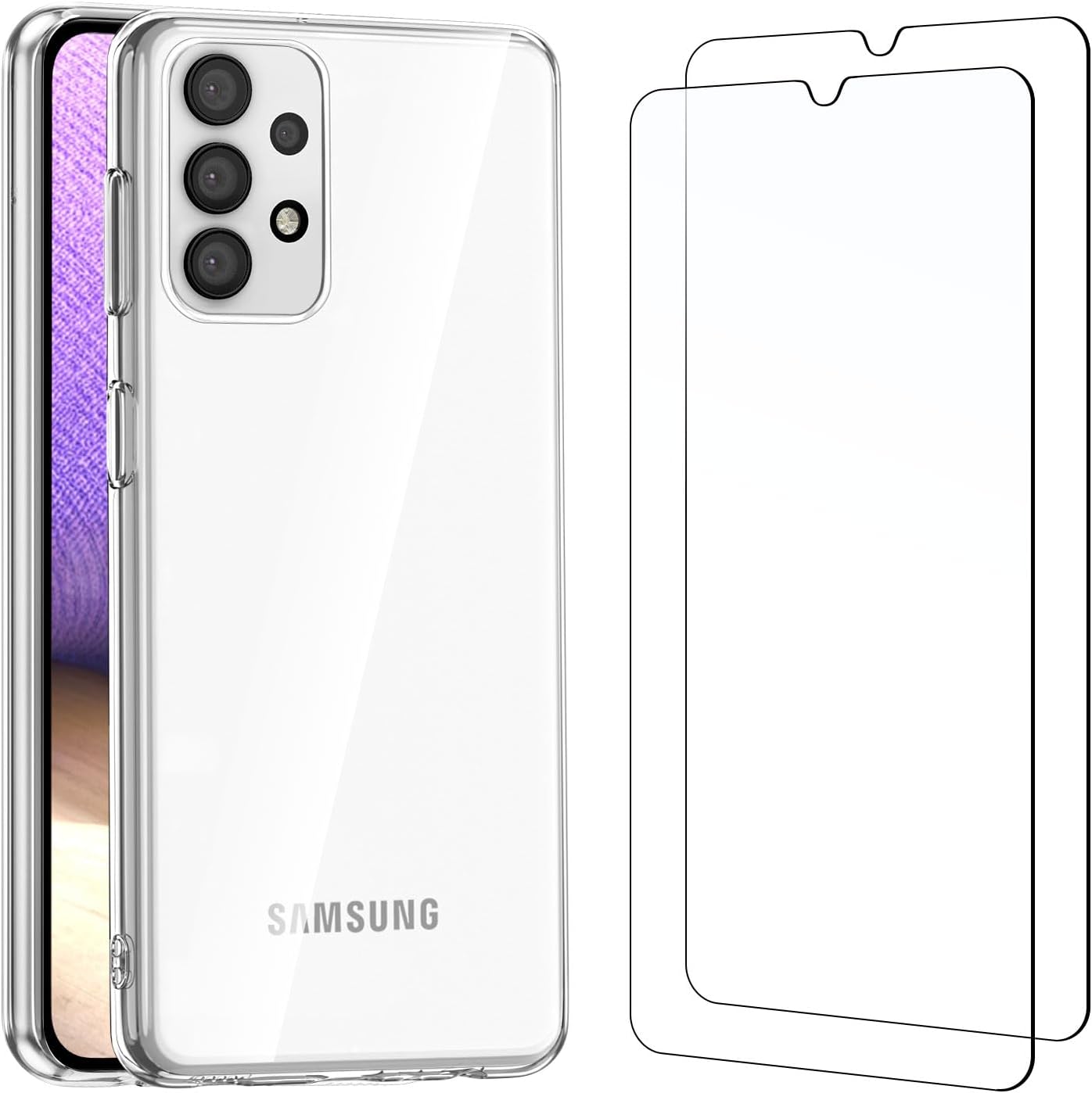 NEW'C Coque pour Samsung Galaxy A32 5G (Non pour A32 4G) Ultra Transparente Silicone en Gel TPU Souple et 2 × Verre trempé pour Samsung Galaxy A32 5G Film Protection écran