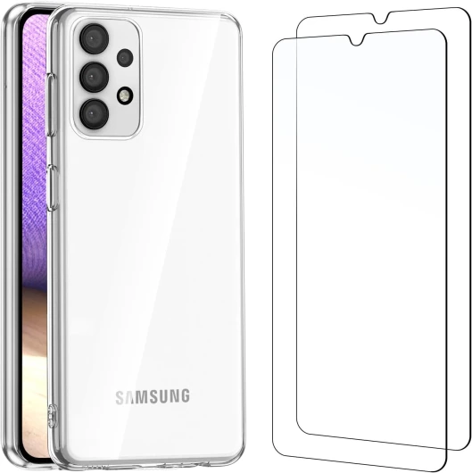 NEW'C Coque pour Samsung Galaxy A32 5G (Non pour A32 4G) Ultra Transparente Silicone en Gel TPU Souple et 2 × Verre trempé pour Samsung Galaxy A32 5G Film Protection écran