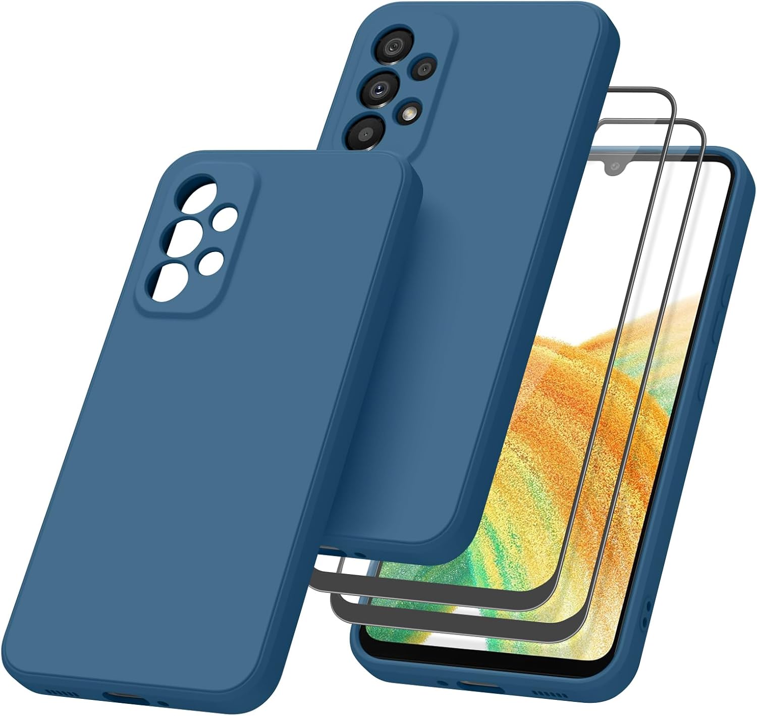 Silicone Coque pour Samsung Galaxy A33 5G avec 2 Pièces Verre trempé Protection écran, Mince Souple Silicone Étui avec Doublure en Microfibre Douce Protection Samsung A33 5G Case Cover