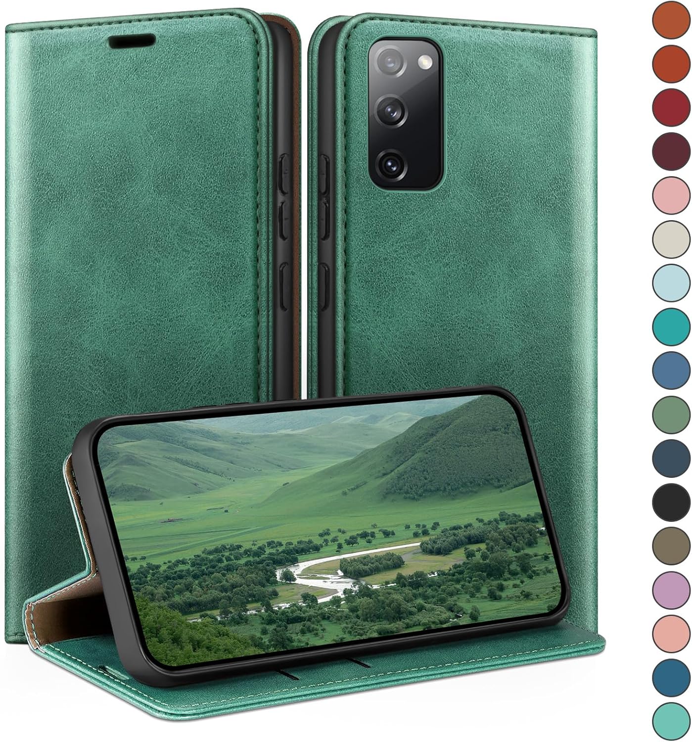 Coque pour Samsung Galaxy S20 FE avec RFID Blocage Etui à Rabat en Cuir de Premium,Fentes pour Cartes,Case à Rabat,Coques de Cover pour Samsung S20 FE Portefeuille Vert Clair