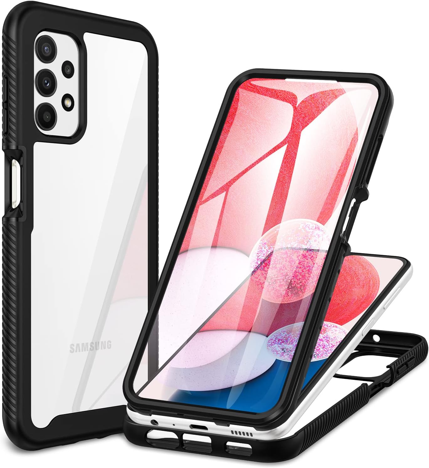 Coque Samsung A13 4G, Antichoc Housse avec Protection d'écran, 360° Protégé Téléphone Etui Double Face Case Robuste Transparent Portable Intégrale Coque pour Samsung Galaxy A13 4G - Noir