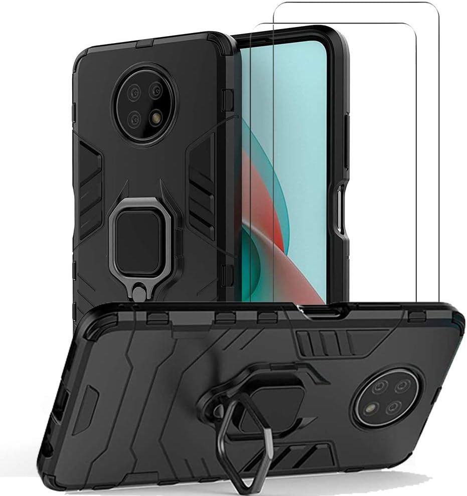 Compatible avec Xiaomi Redmi Note 9T 5G - Pack Complet- Coque Résistante avec Anneau Anti Chute + 2 Films de Protection écran en Verre trempé résistant 0.33mm 9H