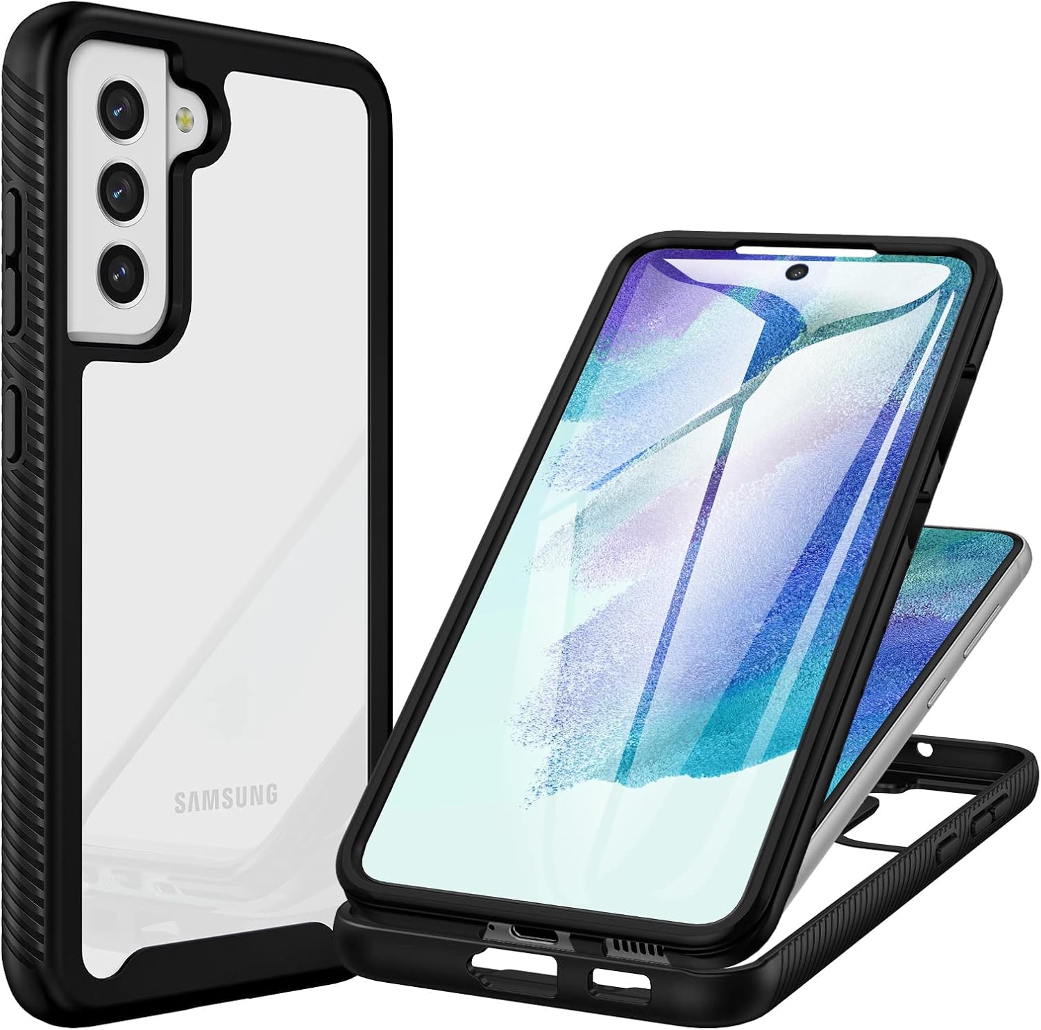 Coque Samsung S21 FE 5G/4G, Antichoc Housse avec Protection écran, 360° Protégé Téléphone Etui Double Face Case Transparent Portable Intégrale Coque pour Samsung Galaxy S21 FE 5G/4G - Noir