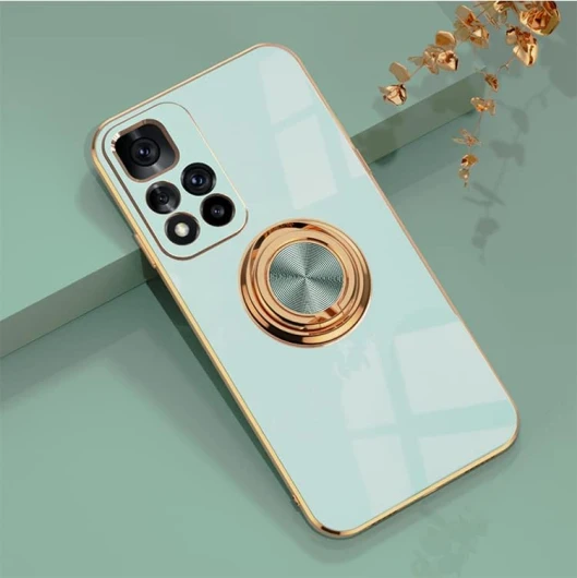 Coque pour Xiaomi Redmi Note 11S 5G avec Anneau Support Rotatif à 360 Degrés, Souple TPU Silicone Case Antichoc Housse Bague Étui pour Redmi Note 11S 5G (6.6") - Vert Clair