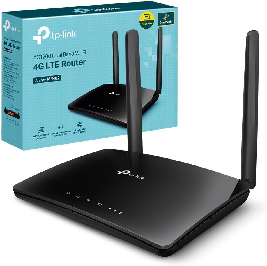 TP-Link Archer MR402 Routeur 4G LTE 150Mbps WiFi AC1200, Modem 4g, Box 4G, 2 SMA pour antenne Externe, 4 Ports RJ45, antennes Amovibles, Déverrouillé, Compatible Tous opérateurs