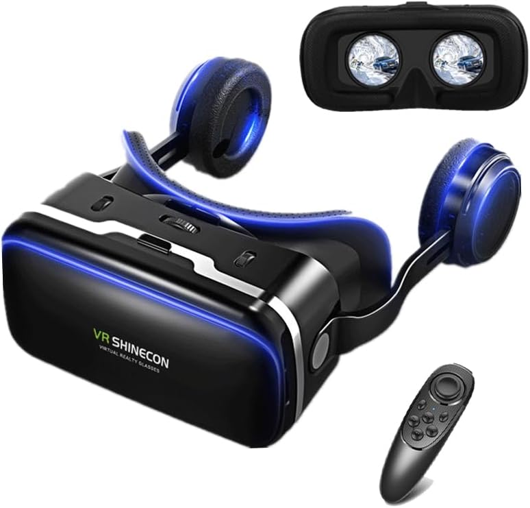 Casque VR pour téléphone avec casque et contrôleur, lunettes de réalité virtuelle 3D avec visionneuse de lumière bleue pour films et jeux vidéo, compatible avec smartphone à écran de 4,7 à 6"