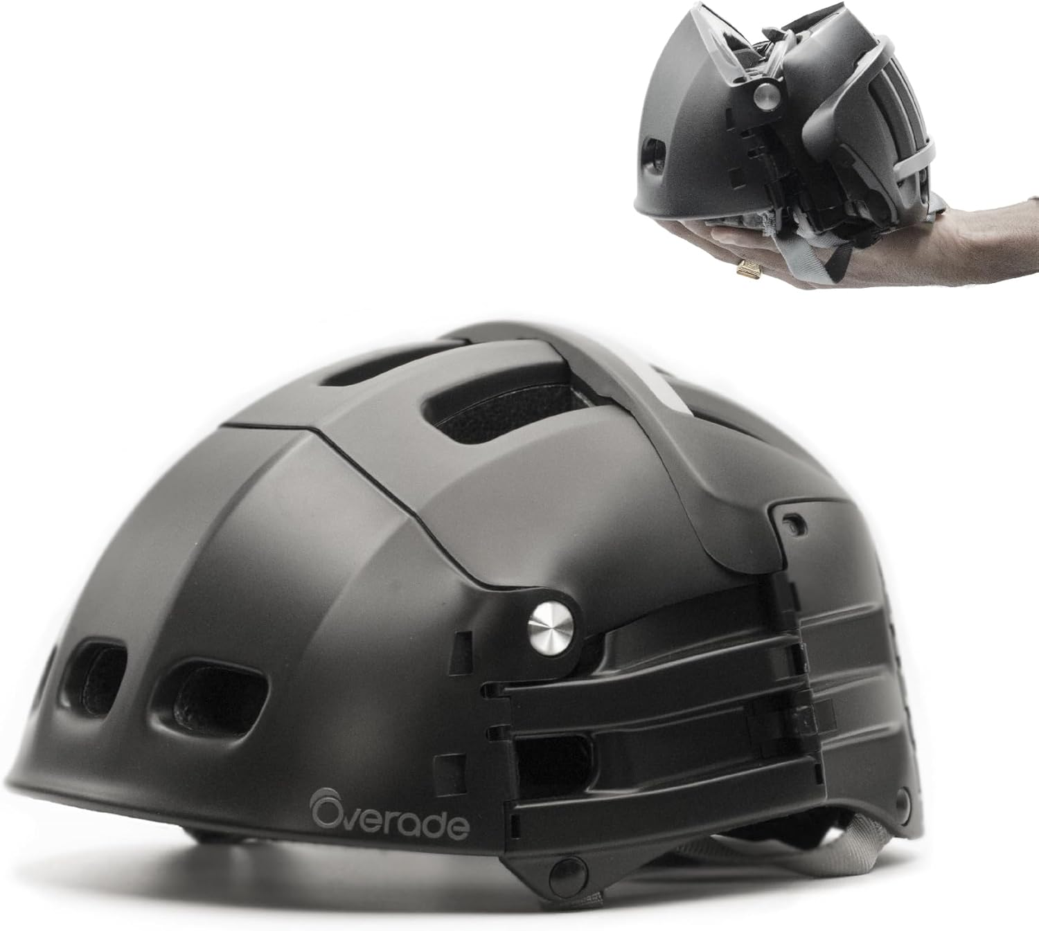 Overade Innovation Française - Casque Pliable Plixi Pour Vélo, Trottinette, Rollers - Certifié Ce En1078, Protège Comme Un Casque Classique - Volume Divisé Par 3 - Deux Tailles - S/M (54-58 cm) Noir