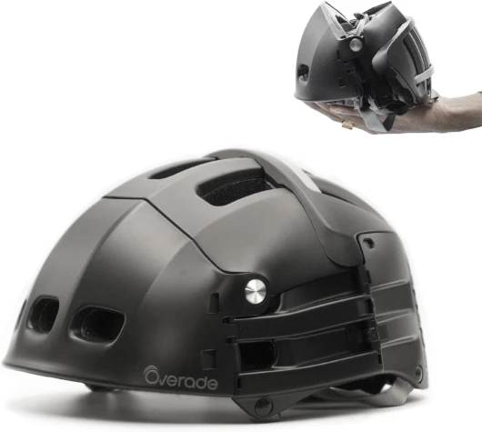 Overade Innovation Française - Casque Pliable Plixi Pour Vélo, Trottinette, Rollers - Certifié Ce En1078, Protège Comme Un Casque Classique - Volume Divisé Par 3 - Deux Tailles - S/M (54-58 cm) Noir
