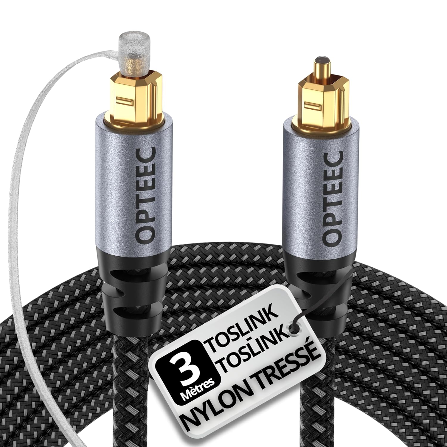 ® - Câble Optique Audio - 3M - Câble Optique Audio Toslink pour HOME CINEMA, BARRE DE SON, TV, SAMSUNG, BOSE, LG, SONY, SONOS, PS4, XBOX - Nylon Tressé Renforcé - Connecteur Plaqué Or (3M)