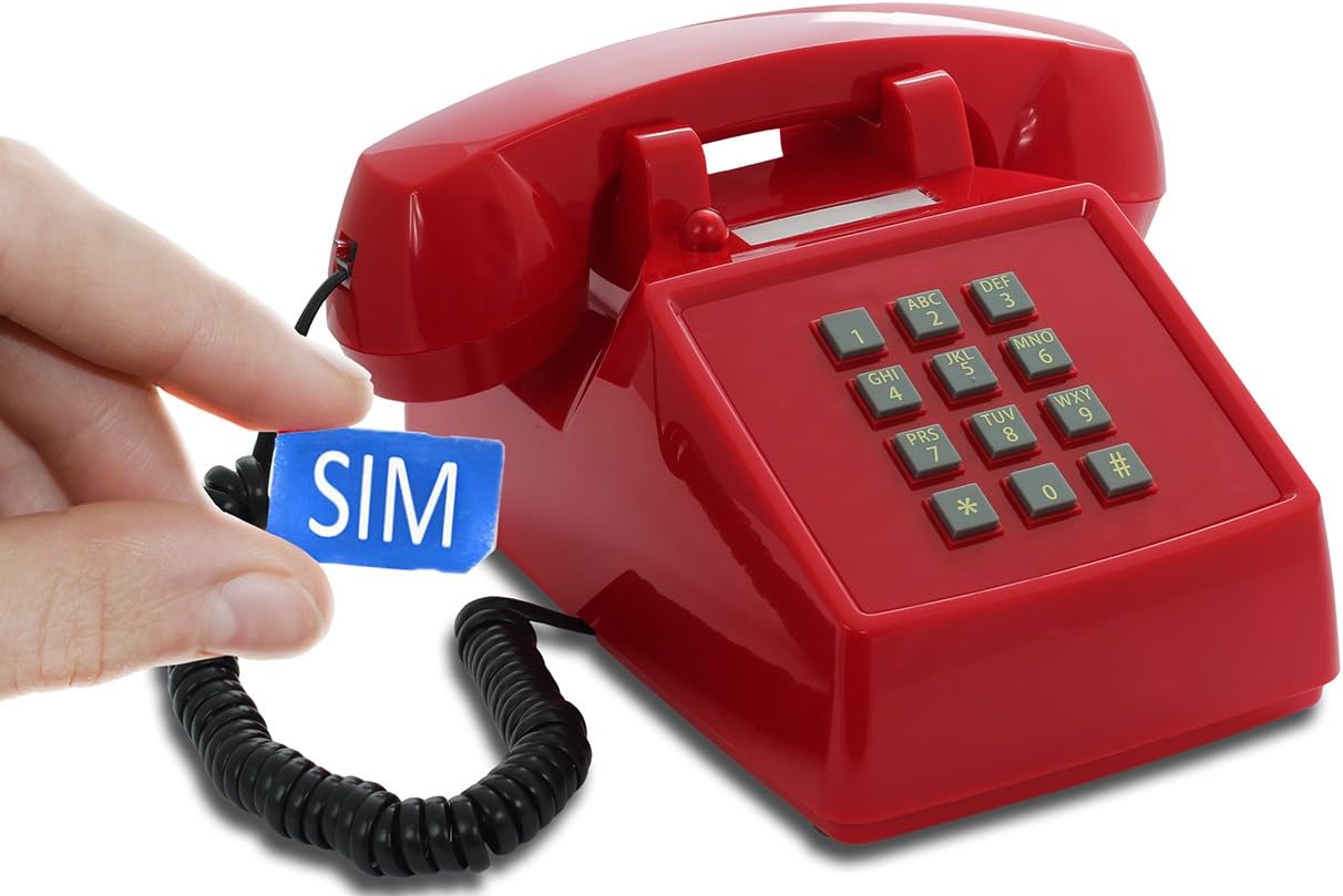 Opis PushMeFon Mobile: Téléphone Fixe GSM Rétro pour Senior avec Grosse Touche, Compatible Carte SIM Vintage Rouge PMF 2G PushMeFon Rouge
