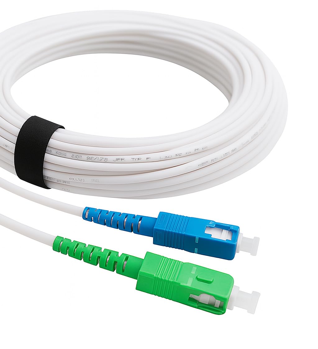 ® - Câble/Rallonge Fibre Optique ( Freebox ) - Jarretière Simplex Monomode SC-APC à SC-UPC - Blindage et Connecteur Renforcée - Perte Très Fiable - Blanc, 10M