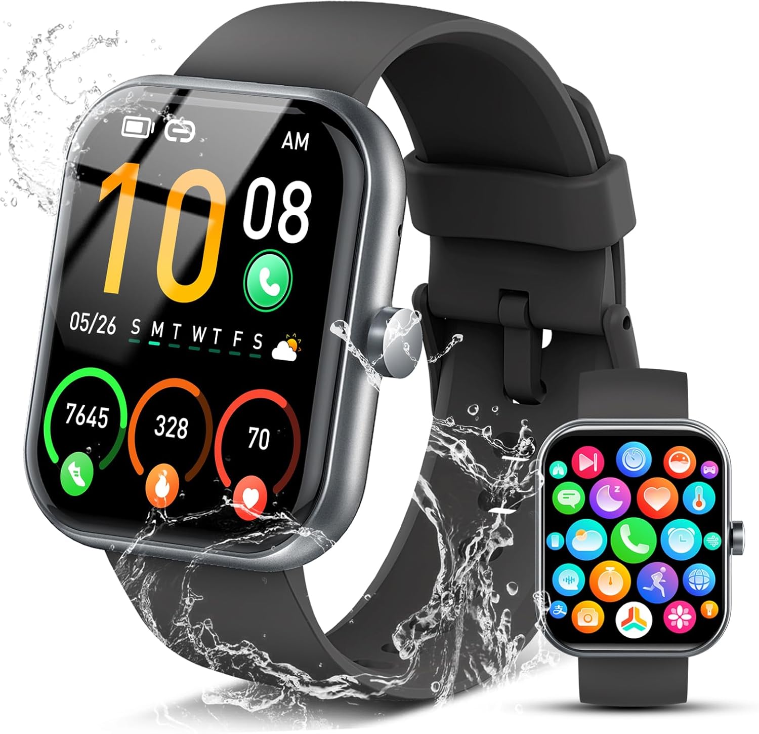 Montre Connectée Homme Femme avec Appels Bluetooth, 1.96" HD Smartwatch avec 110+ Modes Sportifs/Podometre/Sommeil/Cardiofrequencemetre, Etanche IP68, Bracelet Montre Intelligente pour Android iOS Noir