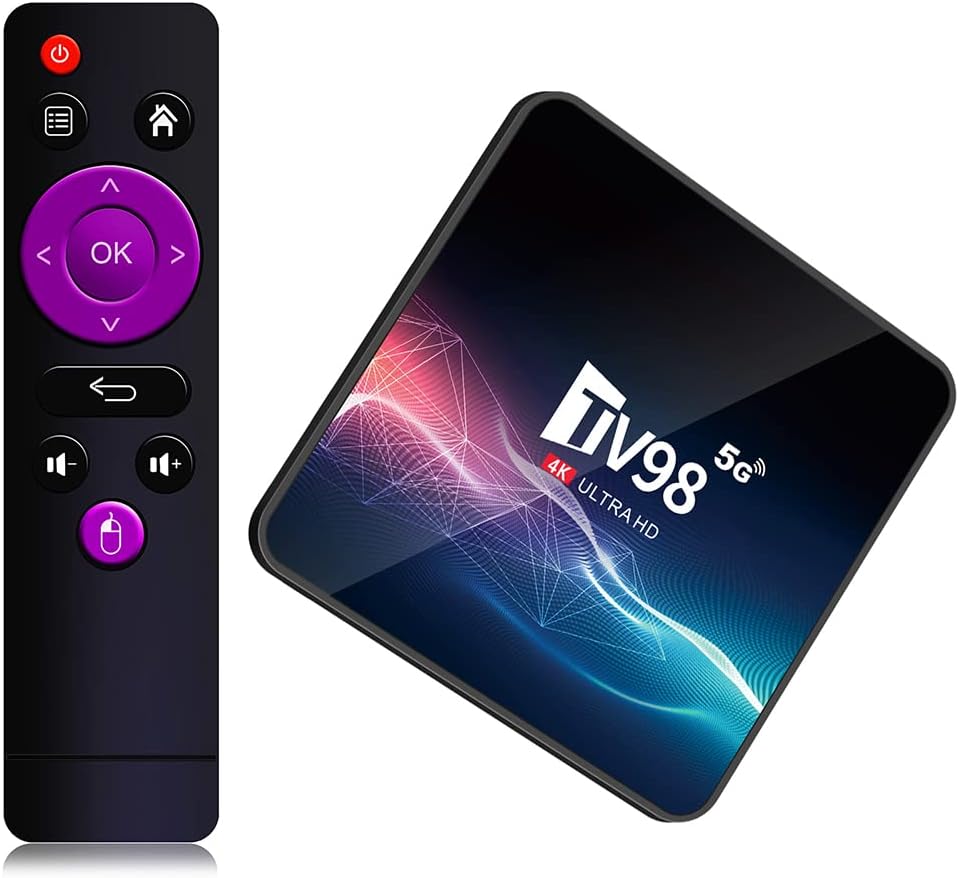 TV98 Android 12.1 TV Box 2GB RAM 16GB ROM H313 Chipset Smart Boîtier TV Builtin 2.4G/5G WiFi Bluetooth, Support 4K 3D UHD H.265