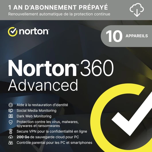 360 Advanced 2025 - 10 appareils - 12 Mois - Téléchargement Code d'activation - envoi par email Advanced 10 Appareil (1 An)
