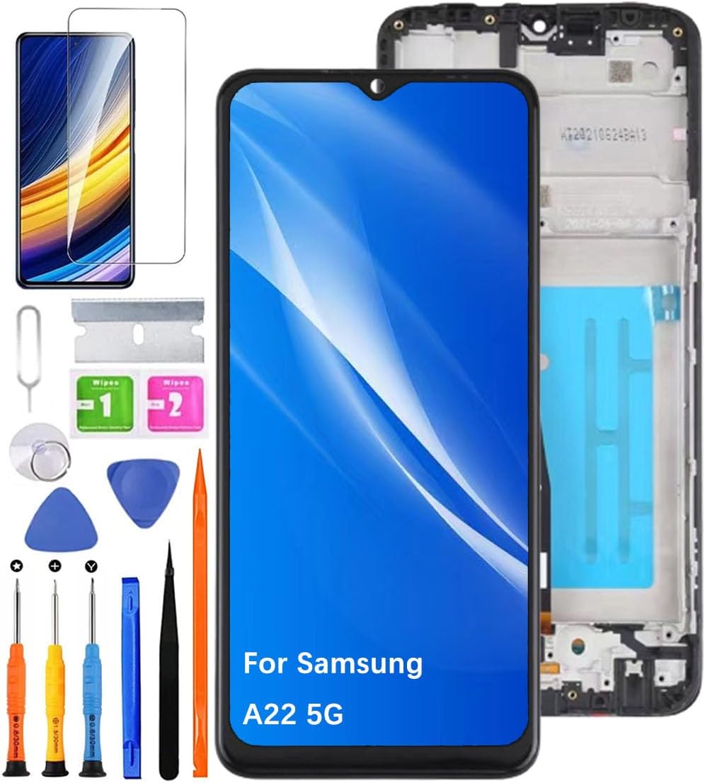 HLYGZX Écran de rechange pour Samsung Galaxy A22 5G LCD, A226B A226BR A226L Écran LCD tactile Digitizer Assembly Kit de réparation (noir avec cadre) A22 5G Avec Cadre
