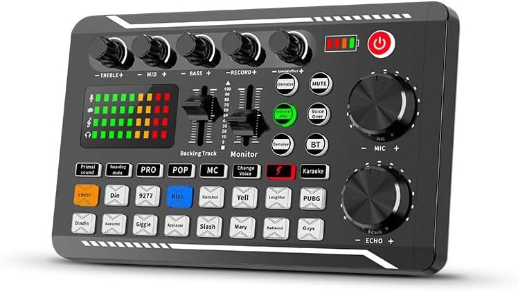 F998 Mélangeur Audio Professionnel, Système de Console de Carte Son, Carte Son en Direct, Interface Audio USB, Mélangeur de Son à Réduction de Bruit 5 V 1 A avec Réglage électronique Personnalisé, Pou