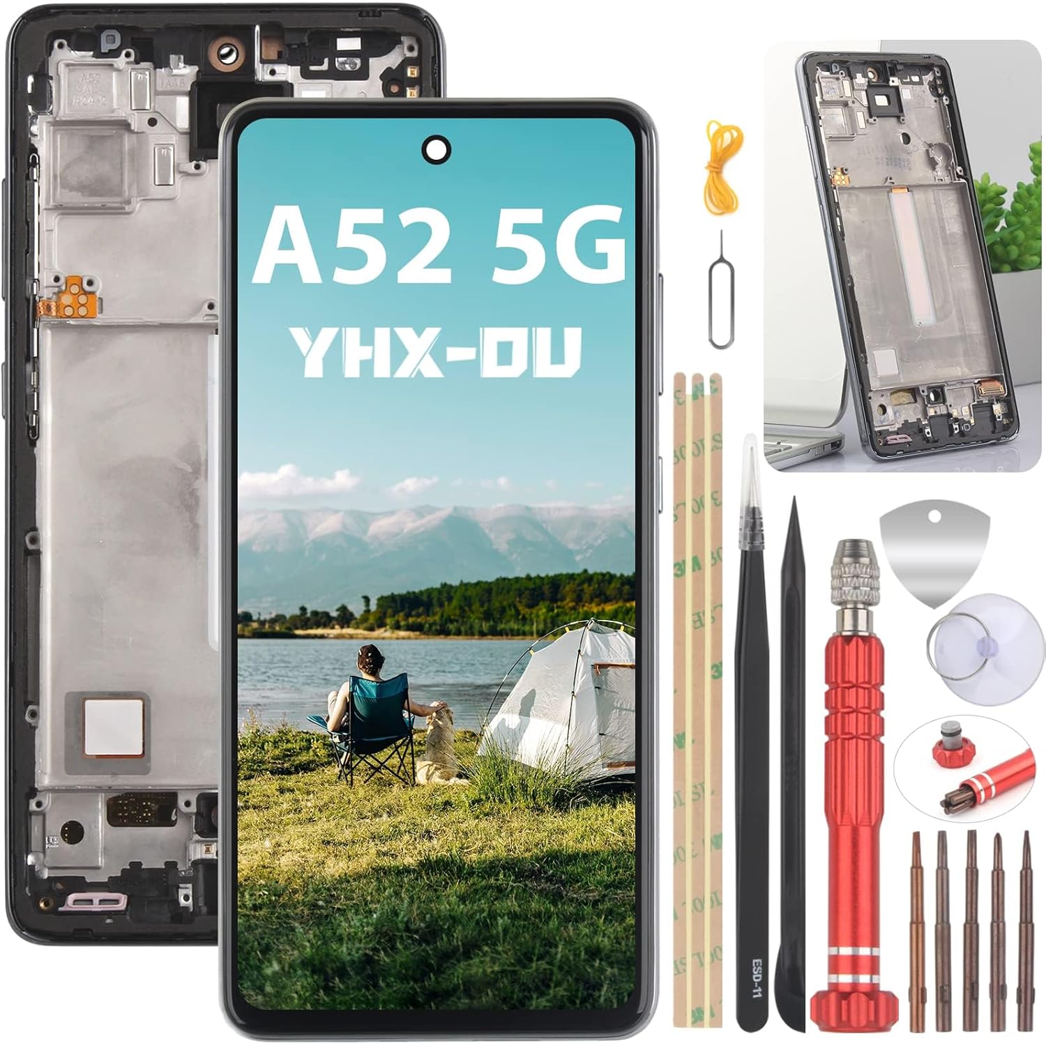 YHX-OU 6.5" Noir TFT Écran LCD avec Châssis pour Samsung Galaxy A52 5G SM-A526B SM-A5260 SM-A526W SM-A526U Écran Complet Tactile LCD Display de Rechange avec Film de Protection D'écran et Outils