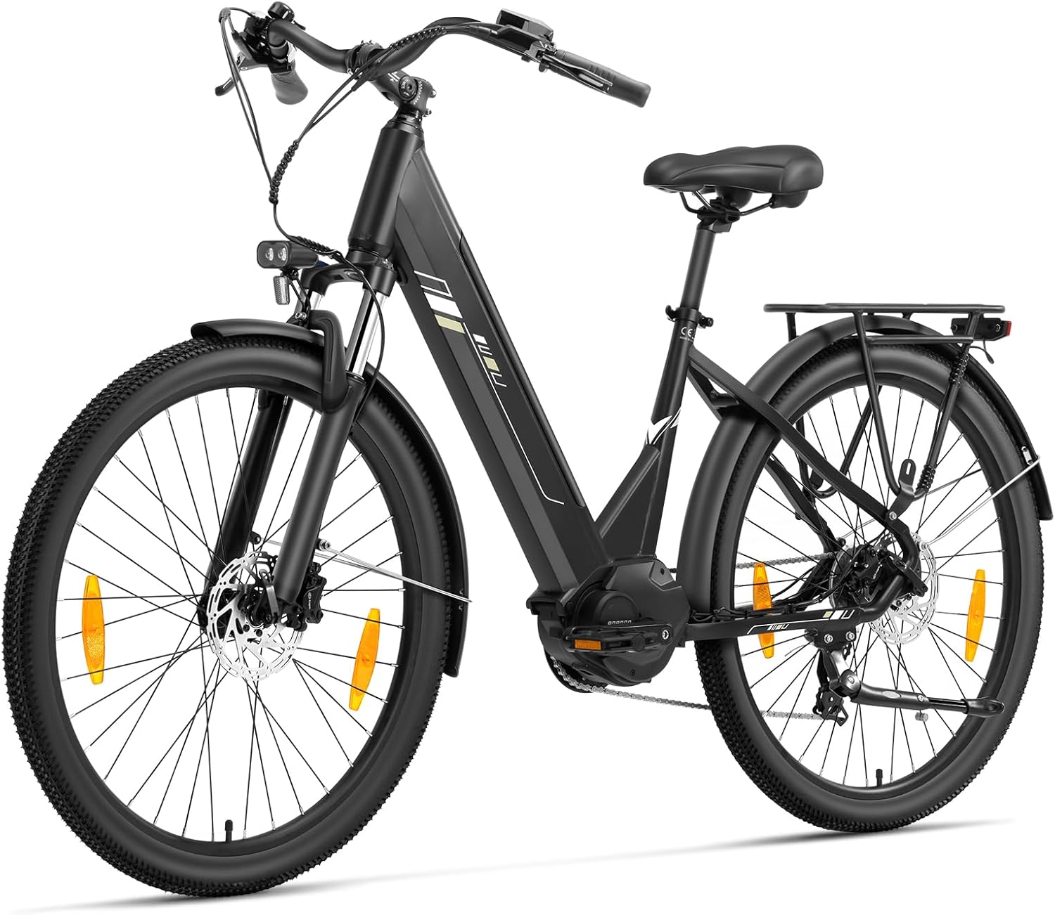 Touroll Urbano 3 Vélo Électrique Adulte, Moteur Central 250W 70Nm, Freins Disque Hydrauliques, Batterie Amovible 120km Autonomie, 27.5" Vélo électrique de Ville 7 Vitesses