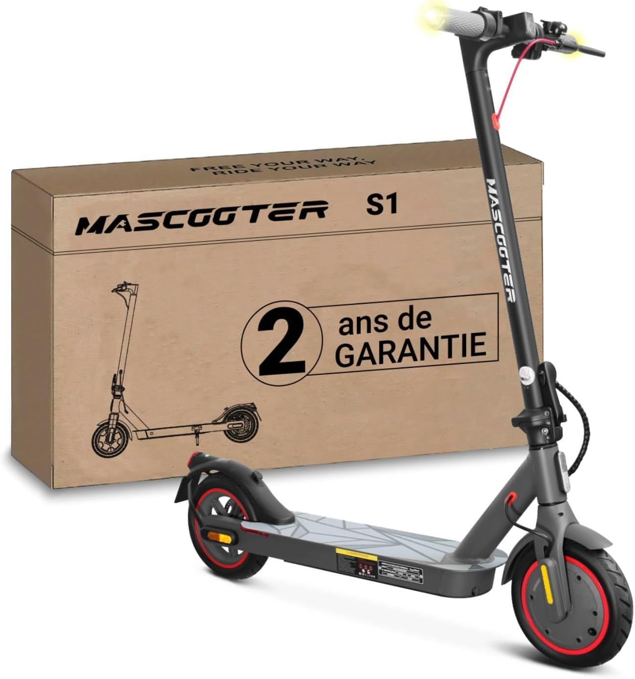 MASCOOTER Trottinette Èlectrique Adulte - 300W-600W Max, Autonomie 20km - Clignotants et Régénération de Batterie au Freinage – Roues 8.5", Double Freins Électriques et à Disque - App Mobile Noire