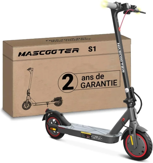 MASCOOTER Trottinette Èlectrique Adulte - 300W-600W Max, Autonomie 20km - Clignotants et Régénération de Batterie au Freinage – Roues 8.5", Double Freins Électriques et à Disque - App Mobile Noire