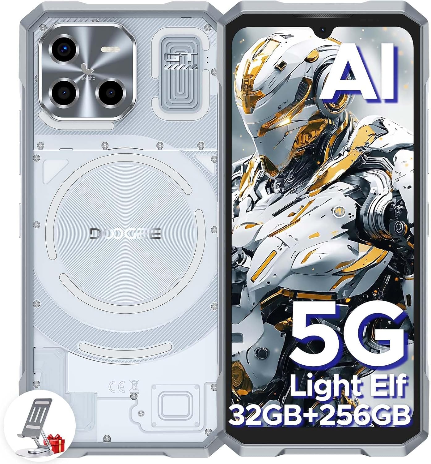 Blade GT 5G Telephone Portable Incassable, Smartphone Incassable avec Effet de Lumière LED, 6,72” FHD+ 120Hz, Dimensity D7050, 32GB+256GB LPDDR5, 48MP AI Caméra, 5500mAh/NFC/AI Fonction/WiFi 6 BLADEGT Argent