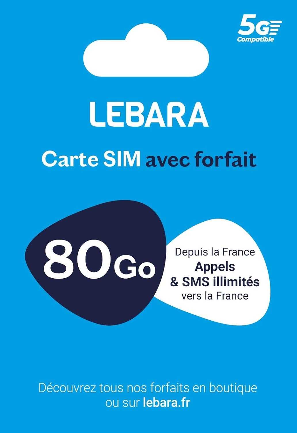 Carte SIM + Forfait Mobile 80Go en 5G avec appels et SMS illimités France