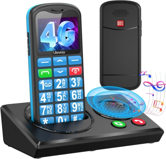 4G Téléphone Portable Senior Débloqué avec Station de Charge Bluetooth -Son Fort, Telephone Portable Senior Basique Nano SIM avec Grosse Touche,Clavier Large,Fonction SOS,Numérotation Rapide Bleu