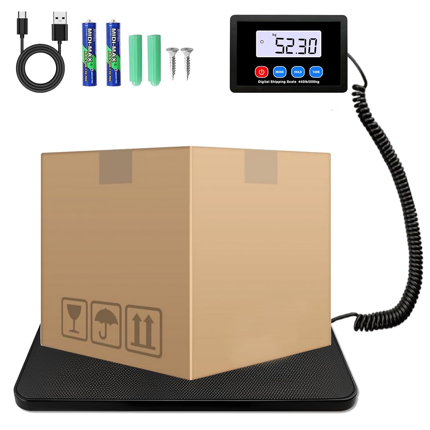Balance numérique colis 200 kg, Balance Postale Fonction Maintien/Tare Mini pèse-colis pour industriel, Colis, Bagages, Courrier, Cuisine, etc