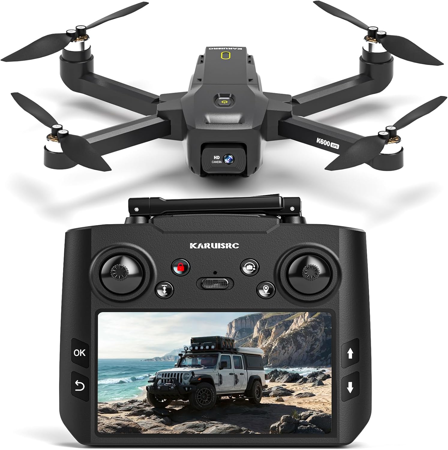 GPS Drone Avec Caméra 1080P, Écran FPV 4,5", Transmission 5GHz, Drone Pliable, Moteur Sans Balais, Retour Auto, Suivi & Carte SD, Contrôle Gestuel, Flux Optique Pour Adultes/Enfants/Débutants K600GPS-A