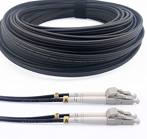 ® - Câble à Fibre Optique en Acier Blindé pour Extérieur et Intérieur LC/UPC à LC/UPC OM3 Multimode Duplex 50/125um Noir (30M)