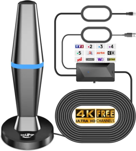 Antenne TV Intérieure Puissante TNT HD, 2025 le plus récent Antenne TV Intérieur avec Amplificateur de Signal à Gain Élevé, Réception Longue Portée à 360° avec Base Magnétique Solide pour,Antennes TNT Bleu