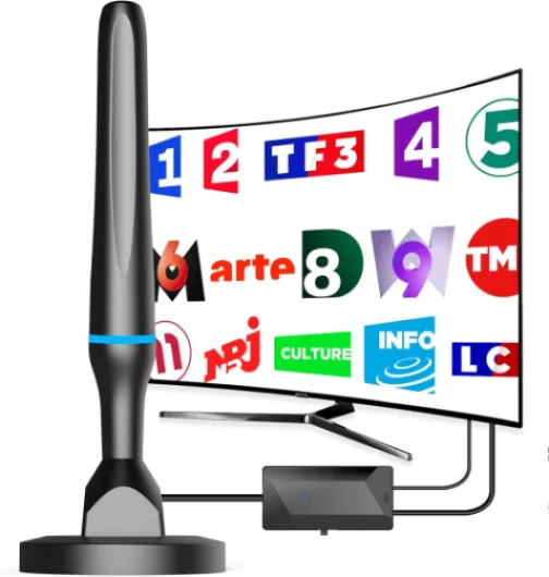 DGUPSP Antenne TV Intérieur Puissante TNT HD, Puissante Antenne TV Intérieur de Base magnétique puissante - 420km Réception Longue Portée à 360°, Compatible avec Portable 4K 1080P et Tous Les TVs Blue-1741303