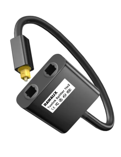 Répartiteur Cable Fibre Optique Audio Toslink Diviseur Optique 1 en 2 Sorties 0.2M Spdif Adaptateur de Câble pour TV,DVD, Amplificateur, Barre De Son (Noir)