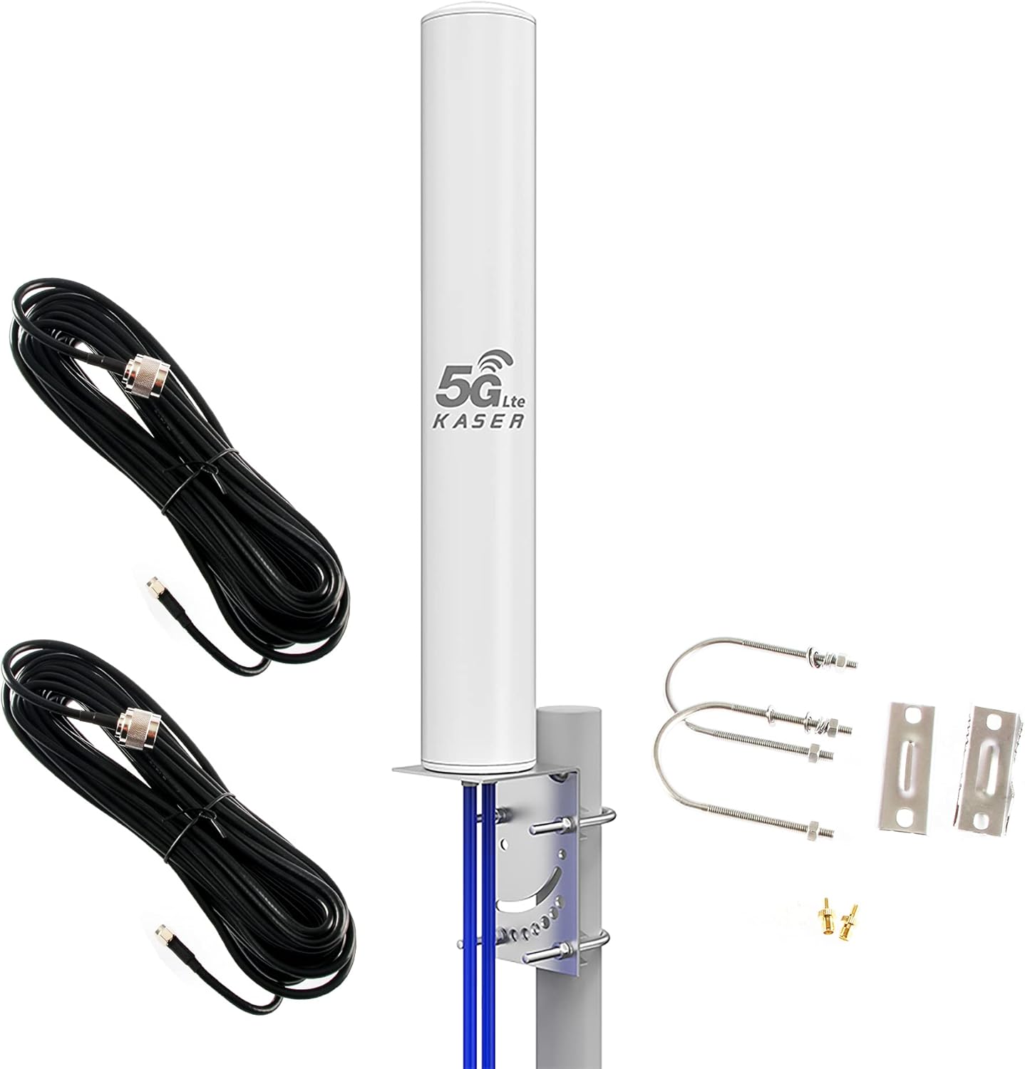 KASER Antenne 4G 5G LTE Exterieur Mimo Omnidirectionnel Étanche 698-2700 - 3300-3800 MHz Connecteur N-SMA Adaptateur TS9 Compatible pour Routeur 4g 5g Réception jusqu'à 15 KM (Câble 2 x 10M)