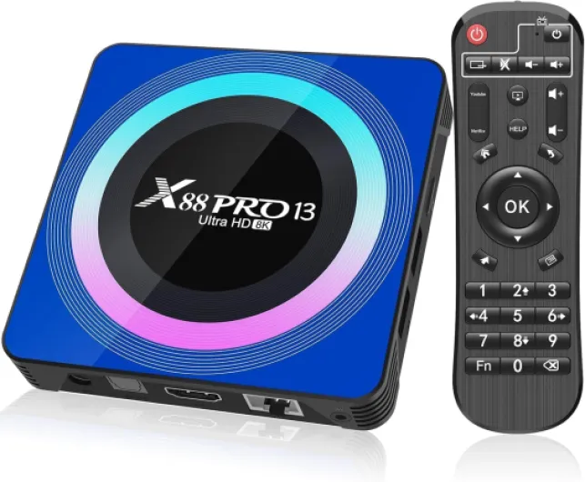 Boitier IPTV 13.0 Box Android tv 4 Go de RAM, 64 Go de ROM, Boitier Smart TV 8K Ultra HD, Lecteur Multimédia en Streaming, Wi-Fi 2,4 GHz/5 GHz, Bluetooth, Quadruple Cœur, Boitier WIFI pour TV USB 3.0.