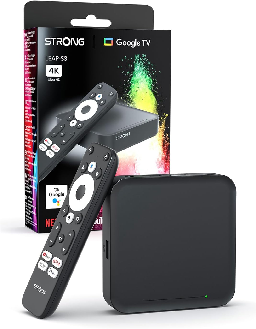 Leap-S3 Streaming Box Google TV 4K UHD avec Port Ethernet, 2GB RAM + 16GB Stockage, Chromecast Intégré, WiFi, Assistant Google Vocal, HDR10+, Dolby Atmos & Dolby Vision