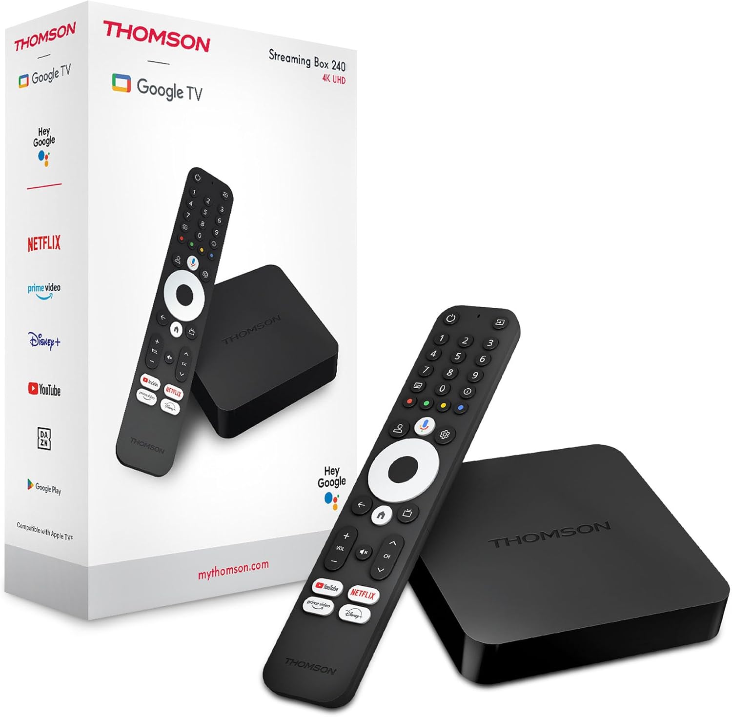 Google TV Streaming Box 240, 4K UHD, Google Assistant, Google Cast, Wi-FI, Bluetooth 5.0, HDMI 2.1, Dolby Atmos, Dolby Digital+, HDR10, 2 GB RAM, 8 GB mémoire