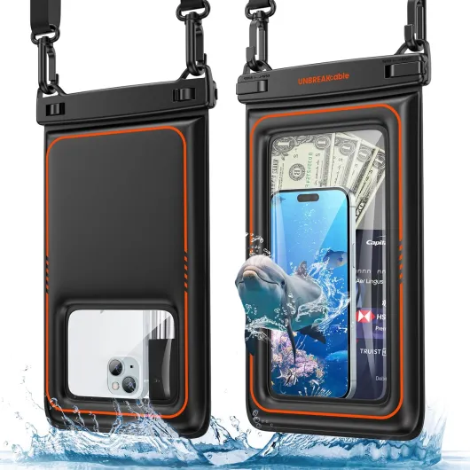 Grande Pochette Étanche pour Téléphone 2 Pack, Étui Étanche Flottant IPX8 pour iPhone 17 Air 16 15 14 Pro 13 13 Pro Max 12 11 XR XS SE, Samsung S25 S24 S23 S22 S21, Jusqu'à 9,5" – Noir 9.5 inch